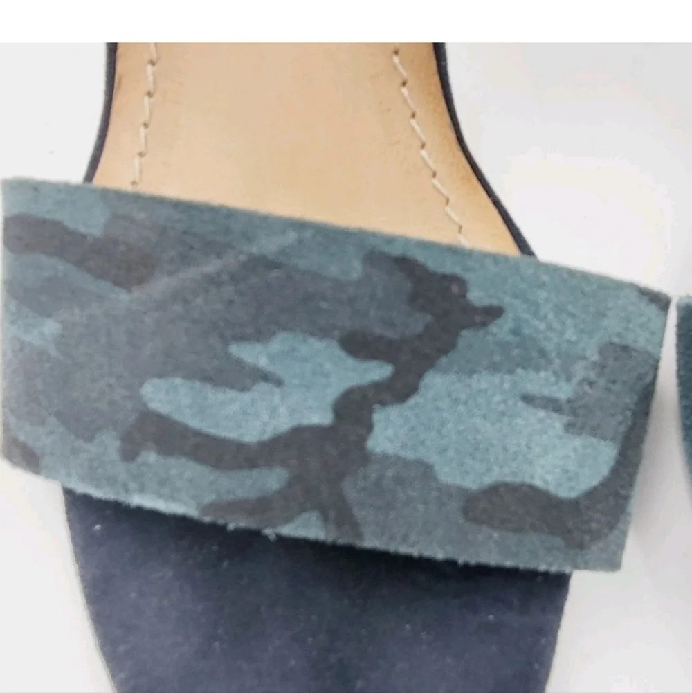 Won Hundred Blue Camo Ankle Strap Peep Toe Stiletto Heel Pumps Size 38 / US 8
